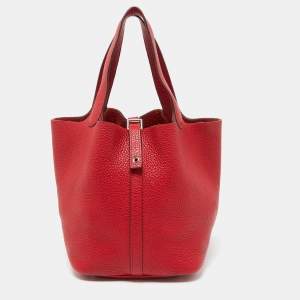 Hermes Rouge Garance Taurillon Clemence Leather Picotin Lock 22 Bag