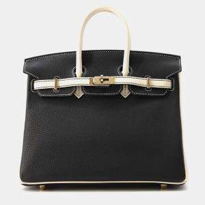 Hermes Black/Craie Special Order Togo Leather Birkin Size 25 Satchel Bag