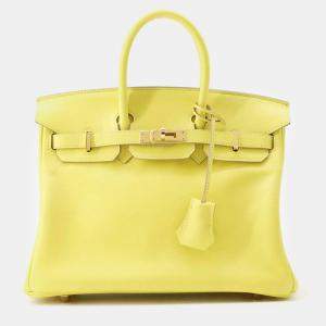 Hermes Lime Swift Leather 25 Birkin Tote Bag