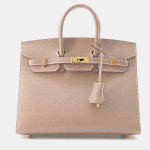 Hermes Etoupe Epsom Leather 25 Birkin Tote Bag