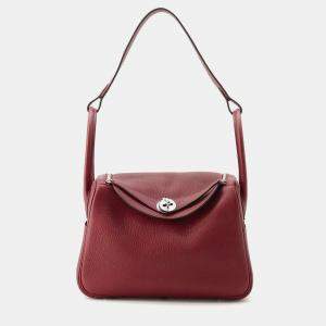 Hermes Rouge H Taurillon Clemence Lindy Shoulder Bag