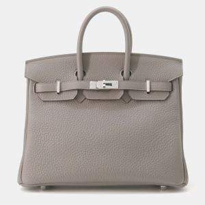 Hermes Gris Meyer Togo Leather Birkin 25 Tote Bag