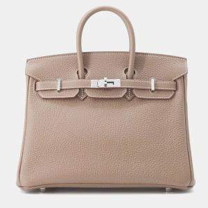 Hermes Etoupe Togo Leather Birkin 25 Tote Bag