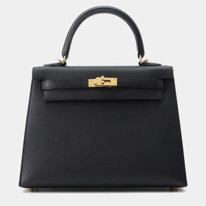 Hermes Black Leather  Kelly Sellier 25 Top Handle Bags