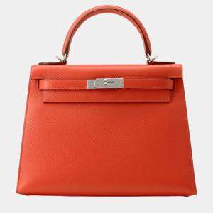 Hermes Tomate Epsom Kelly Sellier 28 Top Handle Bag