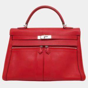 Hermes Vermilion Swift Leather Kelly Lakis 35 Top Handle Bags