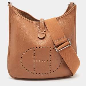 Hermes Gold Taurillon Clemence Leather Evelyne III PM Bag