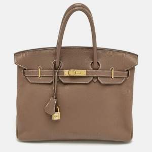 Hermes Etoupe Togo Leather Gold Finish Birkin 35 Bag