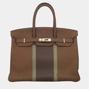 Hermes Gold/Marron d'Inde/Ficelle Clemence Leather Birkin 35 Club Tote Bag