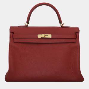 Hermes  Rouge Casaque Clemence Leather Kelly 35 Tote Bag