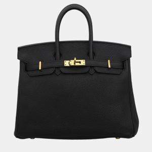 Hermes Noir Togo Leather Birkin 25 Tote Bag