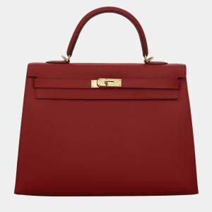 Hermes Rouge Casaque Epsom Leather Sellier Kelly 35 Tote Bag