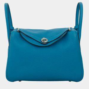 Hermes Bleu Frida Clemence Leather Lindy 30 Shoulder Bag