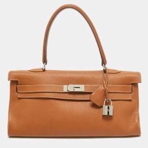 Hermes Gold Togo Leather Palladium Finish Shoulder Kelly 42 Bag