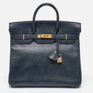 Hermes Navy Blue Epsom Leather Gold Finish HAC Birkin 32 Bag