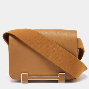 Hermès Caramel Chevre Mysore Leather Palladium Finish Geta Bag