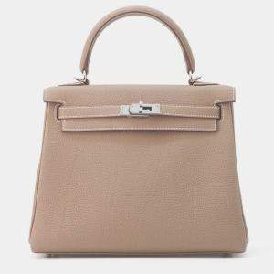 Hermes Etoupe Togo Leather Kelly Retourne Size 25