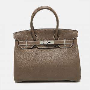 Hermes Etoupe Grey Taurillon Clemence Leather Palladium Finish Birkin 30 Bag