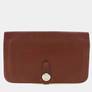 Hermes Burgundy Taurillon Clemence Leather Dogon Wallet