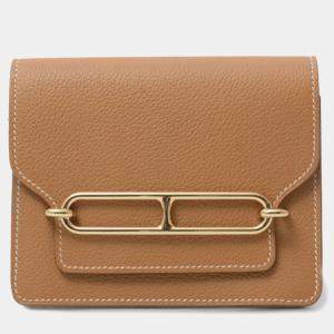 Hermes Gold Leather Evercolor Roulis Slim Mini Wallet