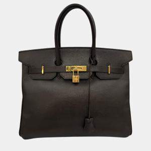 Hermes Chocolate Courchevel Birkin 35 Handbag