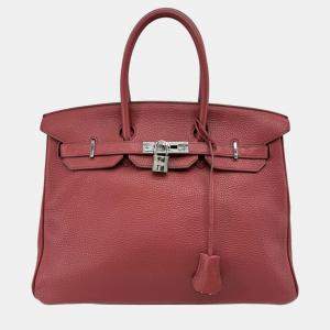 Hermes Rouge Casaque Taurillon Clemence Birkin 35 Handbag