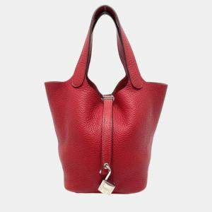 Hermes Rouge Casaque Taurillon Clemence Picotin Lock 18 Handbag