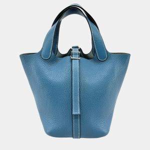 Hermes Bleu Jean Togo Picotin Lock 18 Handbag