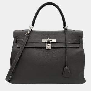 Hermes Graphite Taurillon Clemence Kelly 35 Handbag