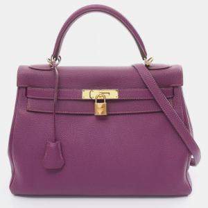 Hermes Purple Togo Leather Kelly 32 Tote Bag