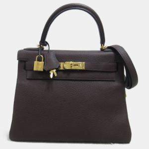 Hermes Brown Togo Leather Kelly 28 Tote Bag