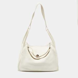 Hermès White Taurillion Togo Leather Palladium Finish Lindy 34 Bag