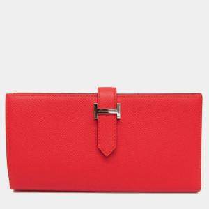 Hermes Red Epsom Leather Bearn Soufflet Wallet