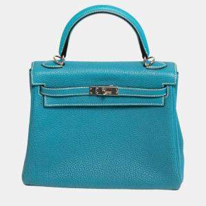 Hermes Kelly 25 bleu jean with PHW bag
