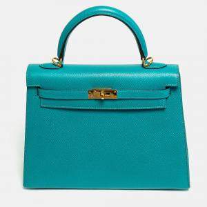 Hermes Bleu Paon Epsom Leather Kelly 25 Tote Bag