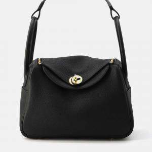 Hermes Black Taurillon Clemence Leather Lindy 26 Shoulder Bag