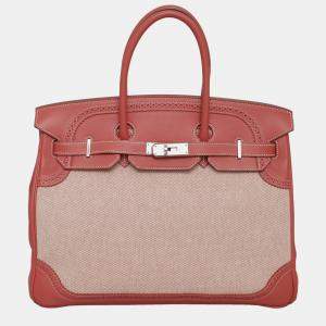 Pre Owned Hermes Sanguine Ghillies Toile Birkin 35 Bag