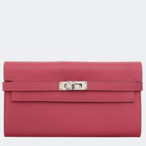 Hermes Rose Tyrien Box Calf Leather Kelly Wallet