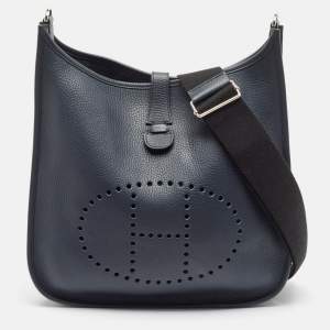 Hermès Bleu Obscur Taurillon Clemence Leather Evelyne III GM Bag