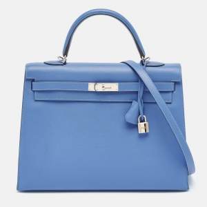 Hermes Blue Paradis Epsom Leather Palladium Hardware Kelly Sellier 35 Bag