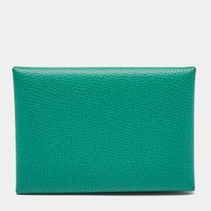 Hermes Menthe/Bleu Brume Epsom Leather Calvi Duo Card Holder