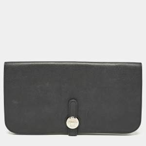Pre Owned Hermes Noir Swift Leather Dogon Recto Verso Wallet