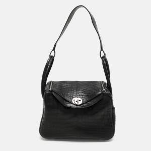 Pre Owned Hermes Black Crocodile Lindy 26 Bag