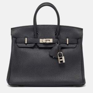 Hermes Black Togo Leather Palladium Finish Birkin 25 Bag
