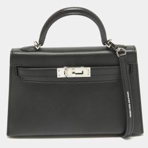 Pre Owned Hermes Noir Epsom Leather Palladium Finish Mini Kelly II Sellier 20 Bag