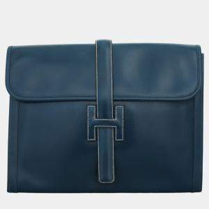  Hermes Navy Blue Leather Jige GM Clutch