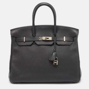 Hermes Noir Togo Leather Palladium Finish Birkin 35 Bag 