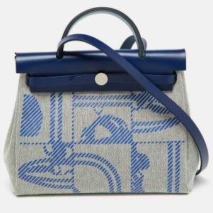 Hermes Bleu France/Ecru Vache Hunter and Toile H Brides de Gala Herbag Zip 31 Bag