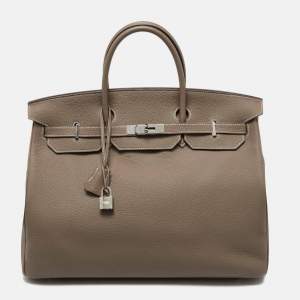 Hermes Etoupe Grey Togo Leather Palladium Finish Birkin 40 Bag