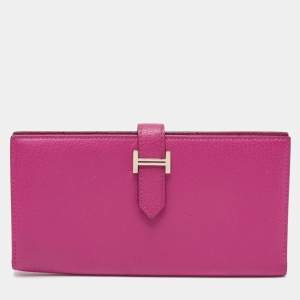 Pre Owned Hermes Rose Pourpre Chevre Mysore Leather Bearn Gusset Wallet